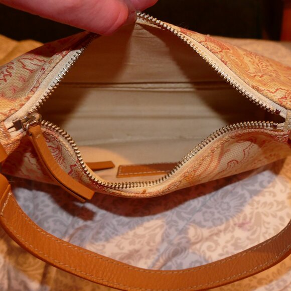 BANANA REPUBLIC Pink/Coral Cotton w/Leather Trim Zippered Small Handbag/Purse - Picture 11 of 16